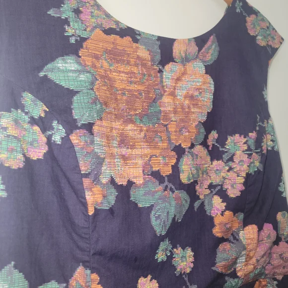 American Rag Floral Midi Dress - Navy and Orange - Picture 3 of 5